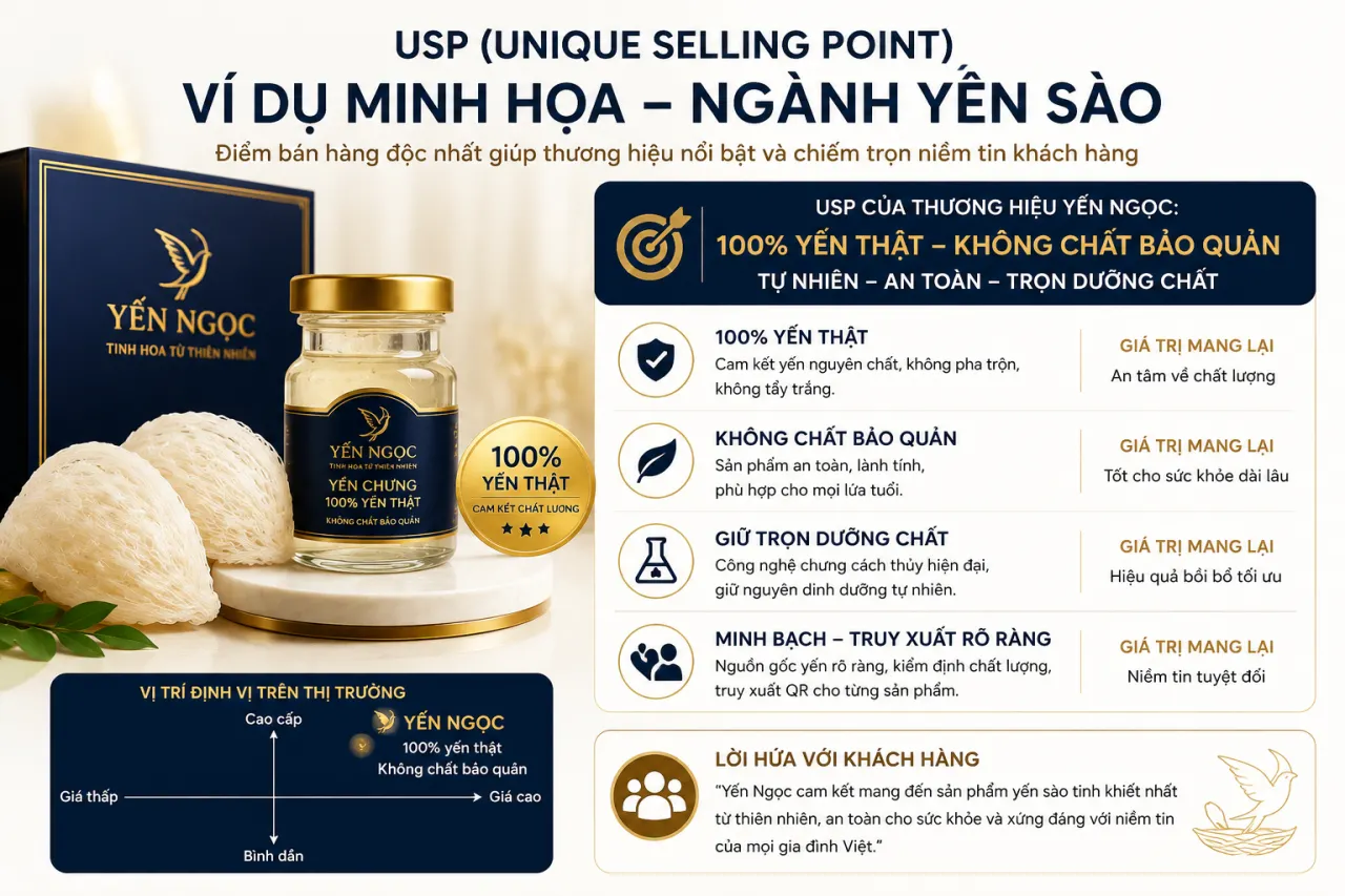 Minh họa: vị trí định vị trên thị trường mảng yến sào với Yến Ngọc